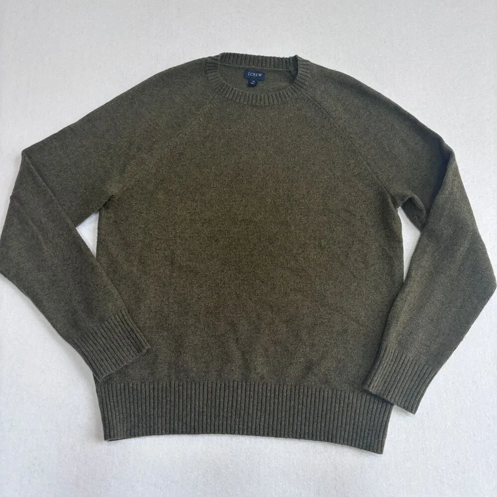 J. Crew Lambswool Blend Sweater Mens M Olive Green Crew Neck Pullover Preppy